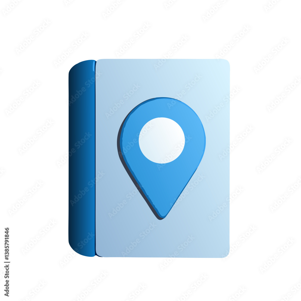 Poster travel guidebook with location pin icon vector design in blue colors for navigation and exploration 