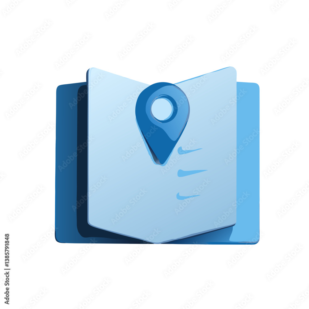Poster travel guidebook icon with location pin vector design in blue colors for navigation and adventure co