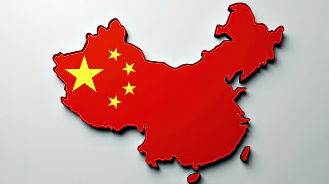 Map of China Filled with the National Flag Colors and Stars, Chinese Geography and Symbolism

