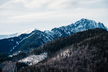 Winter snow Hiking near city of Zakopane wit view of poland Tatras mountains from Nosal peak, Poland