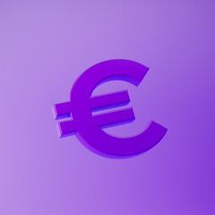 Euro icon isolated over purple background. 3d rendering.
