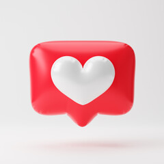 Inflated notification and heart icon isolated over white background. 3D rendering.