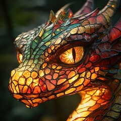 Stunning Colorful Dragon Sculpture with Glowing Eyes and Detail