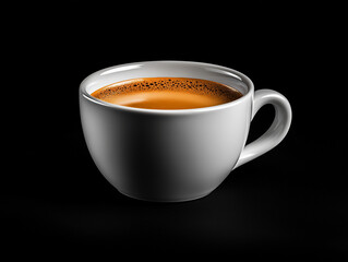 Naklejka premium cup of coffee with rich crema on black background, evoking warmth and comfort. Perfect for coffee lovers and enthusiasts