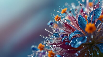 Vibrant Macro Flower with Water Droplets and Ethereal Glow V1