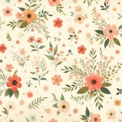 Obraz premium Vintage Floral Pattern: Seamless Flower Background, Textile Design, Delicate, Elegant, Botanical, Repeat, Wallpaper, Fabric.