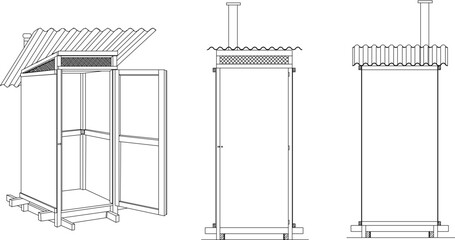 silhouette design vector illustration sketch architectural drawing of simple bathroom construction with air ventilation 
