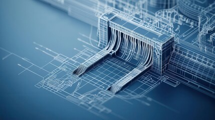 Explodedview blueprint of a dam s sluice gate system, focusing on gate design and operational mechanics