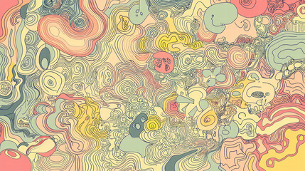 Naklejka premium Whimsical Psychedelic World: An artistic, swirling kaleidoscope of vibrant colors and intricate forms, forming a dreamlike and mesmerizing abstract composition that sparks the imagination.