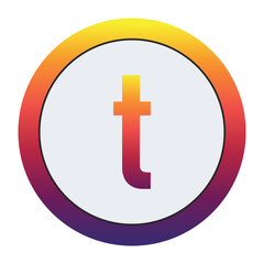 Vibrant Gradient : Modern, eye-catching Lowercase Letter t in yellow-red-purple gradient within a white circle and matching ring. Conveys innovation and dynamic branding. Ideal for tech or creative.