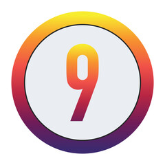 Vibrant Gradient Number 9 Glowing with Bright Yellow, Vivid Orange, Deep Red, and Dark Purple Tones on Dark Gray Circular Background Symbolizing Beginning, Unity, and Creativity in Digital