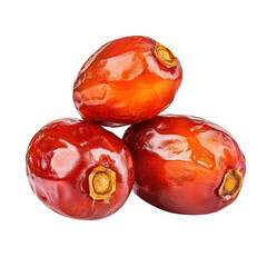 Fototapeta premium Three cherries showcased on a striking black background highlighting their juicy red color and freshness in a simple composition isolated on transparent background..