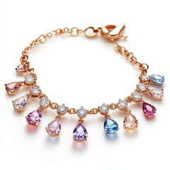 Obraz premium Elegant Rose Gold Bracelet with Colorful Gemstone Drops and Sparkle