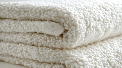 Soft, white, fluffy fabric with textured piles, folded on top of each other