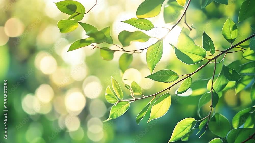 Poster lush green leaves in sunlight with gentle bokeh effect creating a serene and natural atmosphere for 