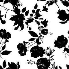 Seamless black and white floral pattern. Vector Illustration.	