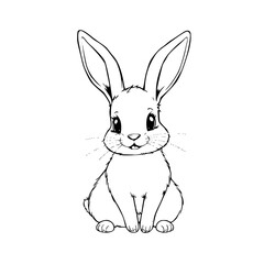 Charming Bunny: A delightful black and white drawing of a rabbit, showcasing its cute and captivating features, perfect for various design needs.