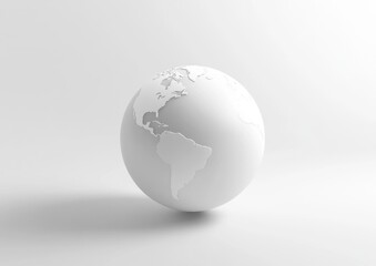 Monochrome globe in studio, earth, white background, minimal design