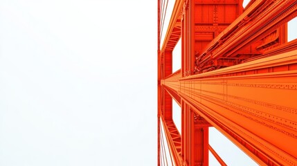 Explodedview technical drawing of the Golden Gate Bridge, highlighting the main cables, suspension system, and towers