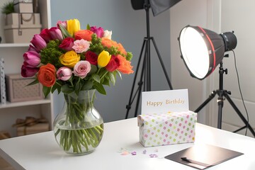 Bouquet of tulips in vase
