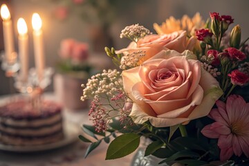 Close up wedding bouquet of roses
