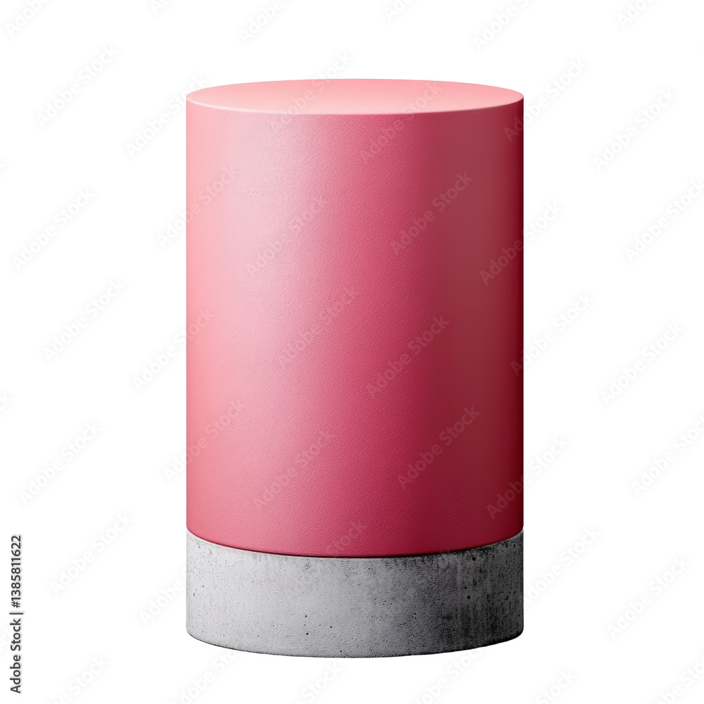 Poster bright pink cylinder object set against a deep black background creating a striking and bold visual 