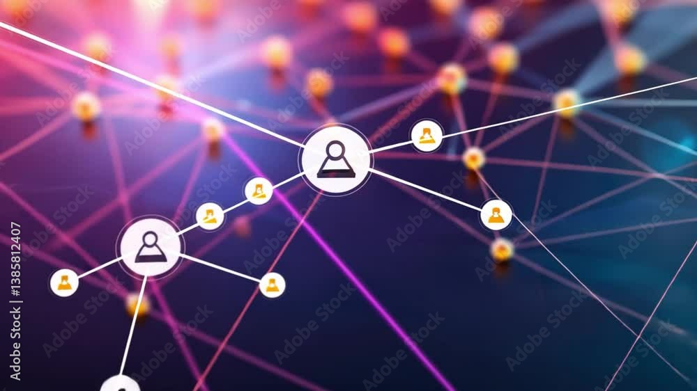 Poster abstract digital network connection with nodes and links in bright colors, illustrating communicatio