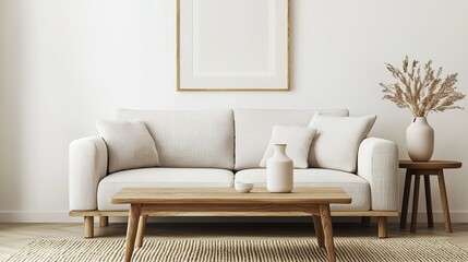 Cozy minimalist living room design scandinavian style indoor space warm atmosphere soft textures