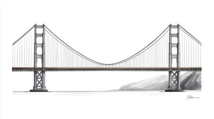 Obraz premium Crosssectional schematic of the Golden Gate Bridge s suspension cables, showing connection points to the hangers