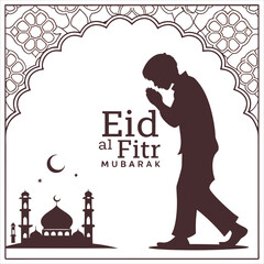 silhouette Eid al Fitr Mubarak Islamic Background with intricated border and pattern
