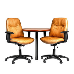 Fototapeta premium Contemporary pair of office chairs with ergonomic design and sleek aesthetic ideal for workspaces and meetings isolated on transparent background..