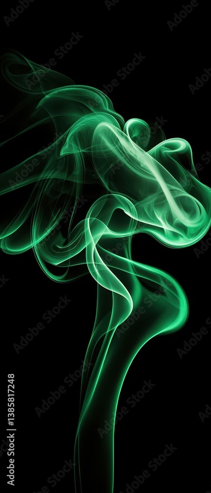 Poster a mesmerizing swirl of green smoke against a dark background, creating an abstract and ethereal visu