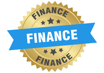 finance. finance round blue and gold label isolated on transparent background
