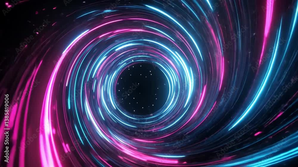 Poster vibrant abstract digital tunnel with glowing neon lights in spiraling motion for futuristic backgrou