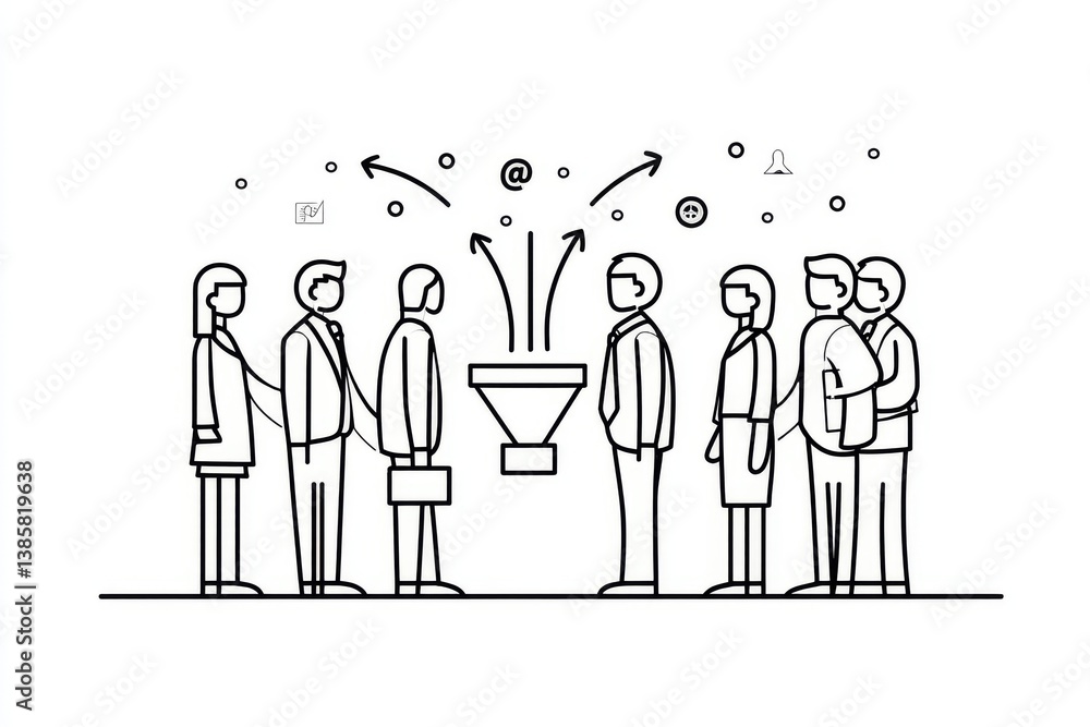Poster streamlined business process - illustration of a simplified business process, showing data flowing i