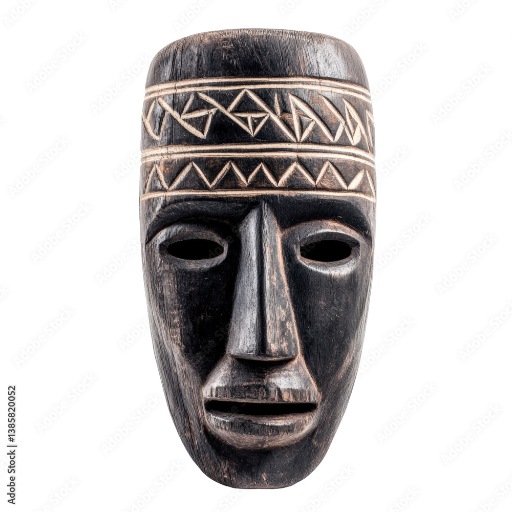 Poster mysterious mask with intricate design and unique patterns representing cultural significance and art