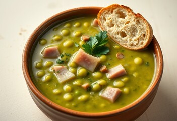 A steaming hot bowl of Split Pea Soup