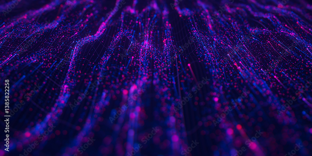 Poster abstract wavy flow of big data in cyber space. quantum computing information stream. digital pathway