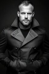 Obraz premium Fashion model in black and white portrait studio setting dramatic lighting capturing elegance and personality