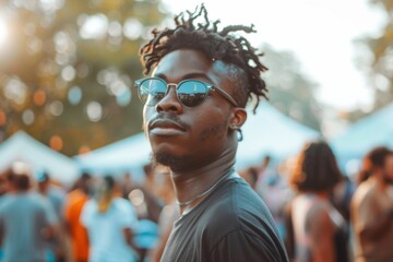 Obraz premium Portrait of a young african american man at a music festival