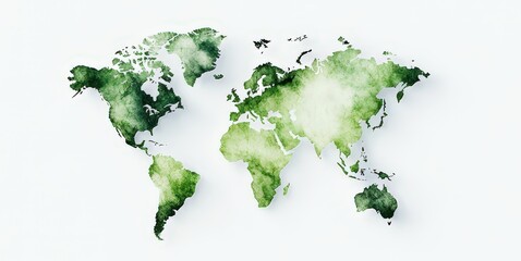 Green Mobility Solutions Concept, World map illustration with green hues and textured details.