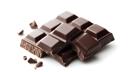 Glossy Dark Chocolate Bar with Bite on White Background, Dark Chocolate Bar: Close-Up of Rich Cocoa Treat