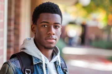 Fototapeta premium Portrait of a young african american male student on college campus