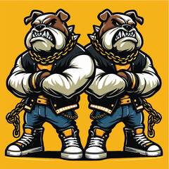 Twin Musle Bulldog Cartoon Style