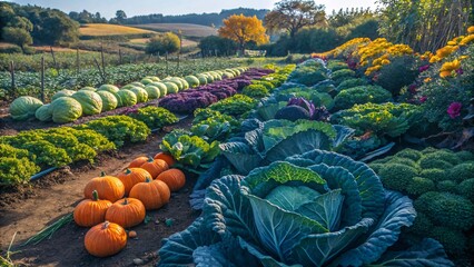 Vibrant Organic Vegetable Garden with Colorful Produce and Greens V5
