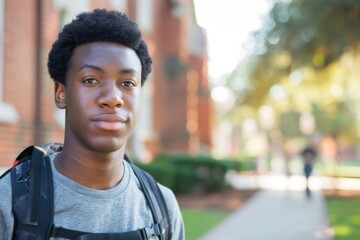 Fototapeta premium Portrait of a young african american male student on college campus