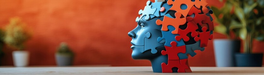 Obraz premium Innovative workspace, puzzle head