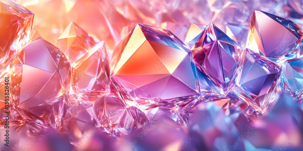 Poster close up of a bunch of purple and pink crystals. the image has a dreamy, ethereal quality to it, wit