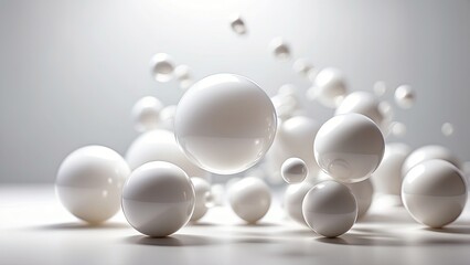 Abstract image featuring various sizes of white spheres floating in a soft