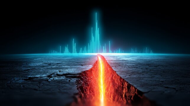 3D Illustration Seismic Waves Earth Rift - Powerful 3D illustration depicting seismic waves emanating from a deep Earth rift, symbolizing geological power, tectonic shifts, energy release